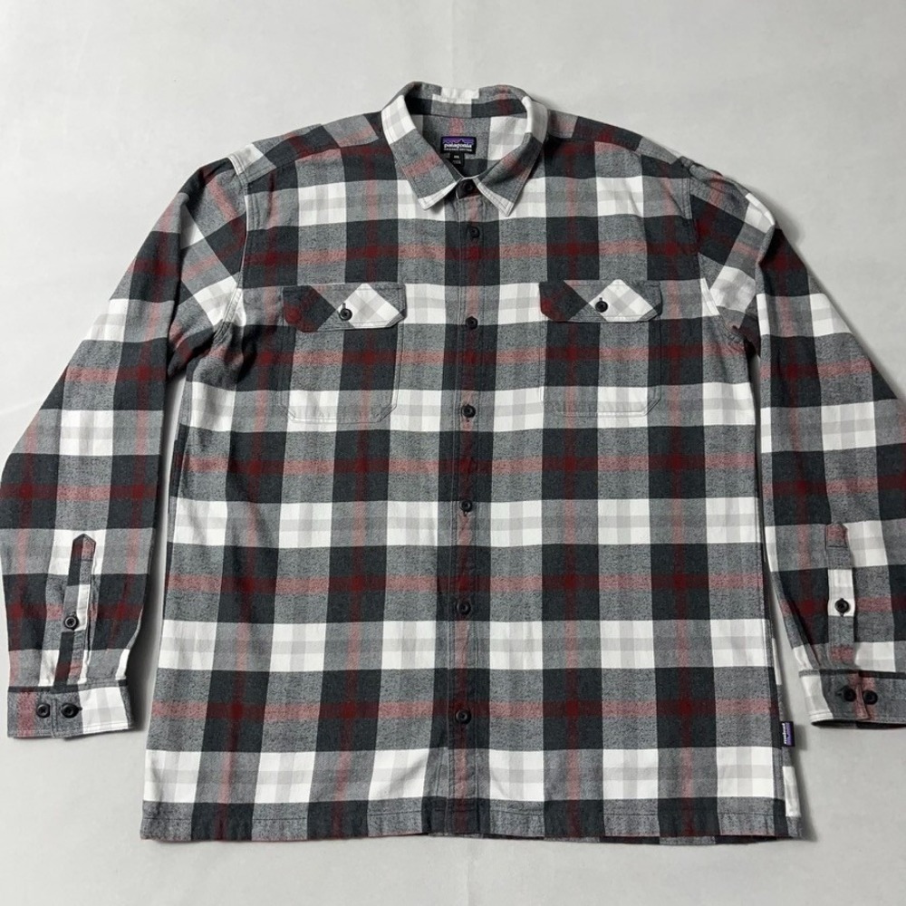 Patagonia Midweight Flannel Shirt Men 2XL Fjord Organic Cotton Black White Plaid